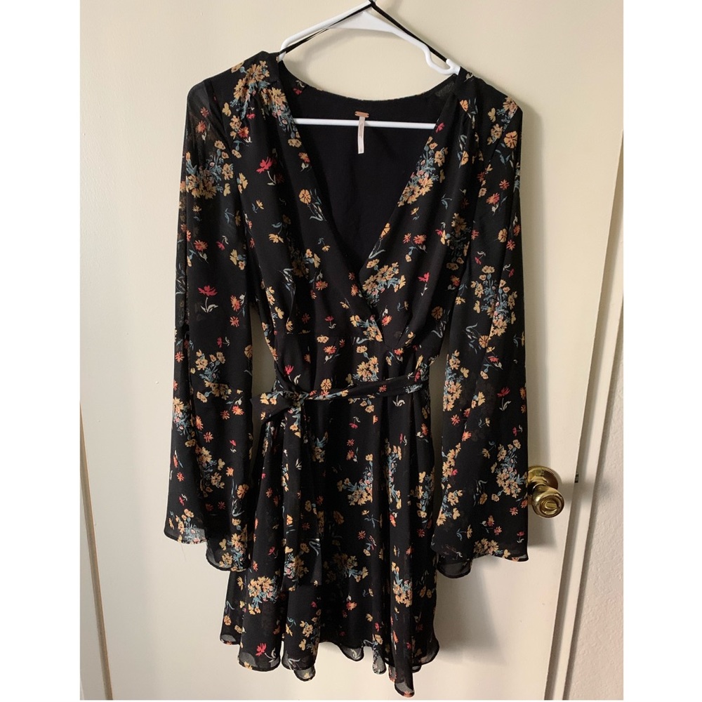 Free People Boho Mini Dress with bell sleeves